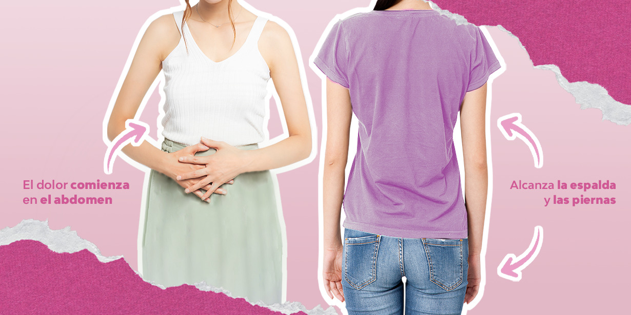 Imagen para explicar los cólicos menstruales sobre un fondo turquesa - Saba